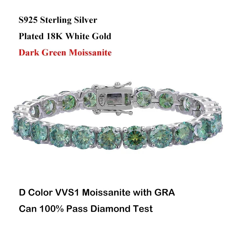 EWYA Luxury Real 3/4/5/6.5MM Full Champagne Blue Green Moissanite Tennis Bracelet for Men Women S925 All Red Diamond Bracelets