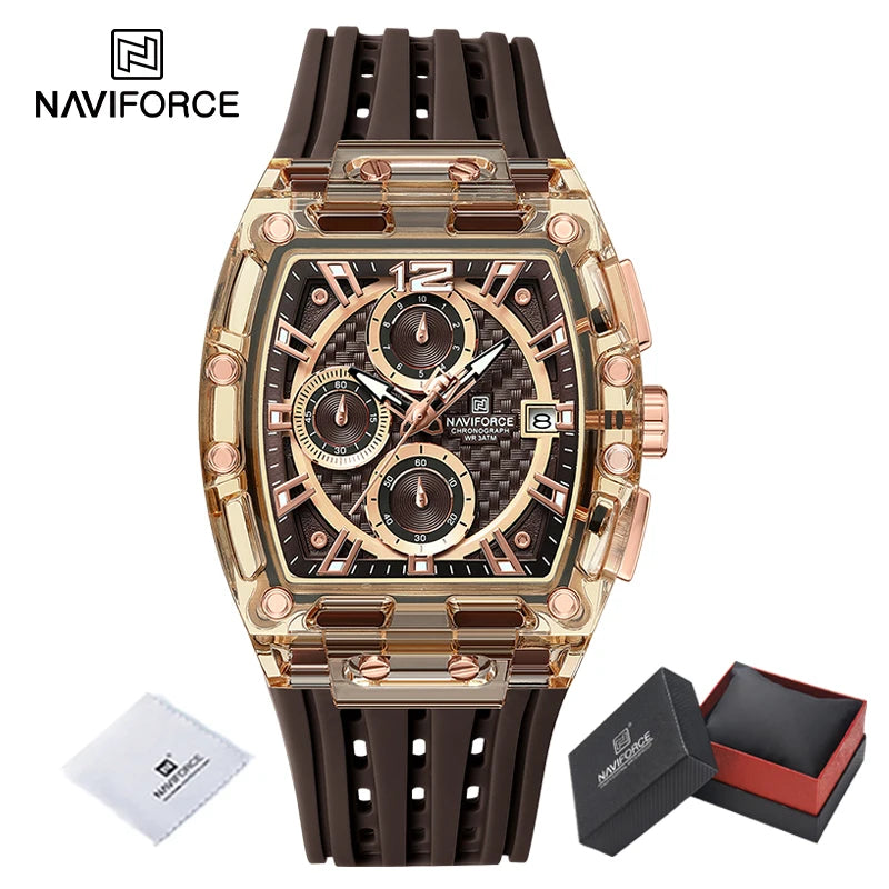 High Quality NAVIFORCE Watches for Man Silica Strap 50M Waterproof Sport Male Clock Casual Quartz Date Display Men's Chronograph