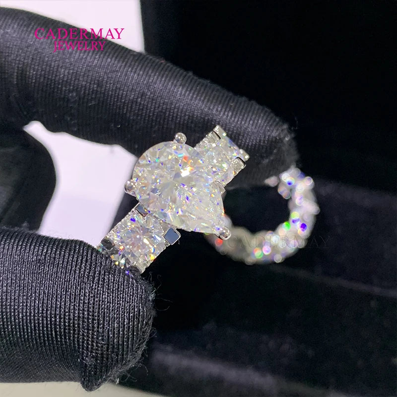 Cadermay luxury 5ct pear cut D VVS moissanite ring with 6mm round moissanite diamond eternity band moissanite ring set for women
