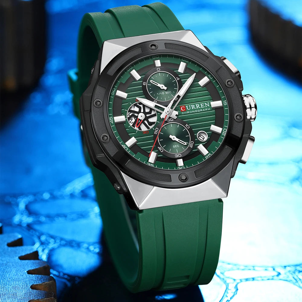 CURREN Classic Brand Men's Wristwatches Casual Business Quartz Silicone Watches with Luminous Hands Chronograph Dial