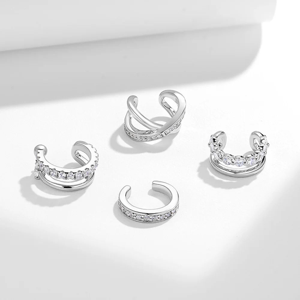 Serenity All D Moissanite Earrings for Women Men S925 Sterling Silver Lab Diamond Ear Clip Plated 18K No hole to wear Girl Gift