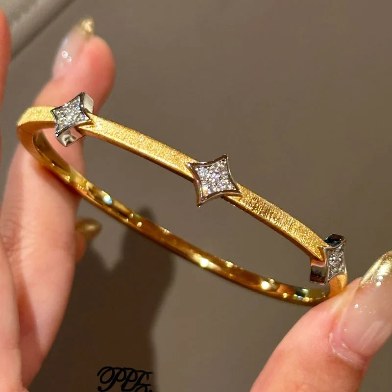 High quality fashion brushed square diamond bracelet for women silver 925 elegant luxury rhombus bangles banquet jewelry gift