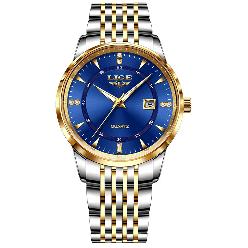 LIGE Luxury Quartz Wristwatches Mens Watch Stainless Steel Watches Luminous Date Waterproof Outdoor Diving Sports Watch reloj