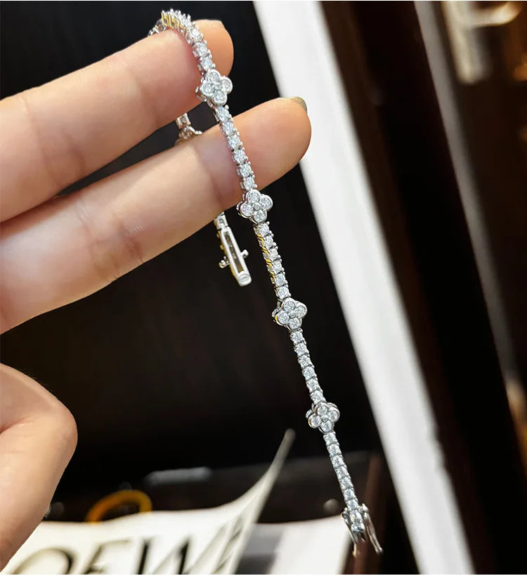 Onnelik Full 3mm Tennis Moissanite Bracelet for Woman Sparkling Diamond S925 Sterling Sliver Party Wedding Bangles Jewelry
