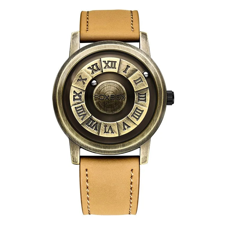 FOXOBOX New Original Luxury Skull Scrolling Pointer Magnetic Force Watch Men Military Sport Waterproof Quartz Wristwatch Clock