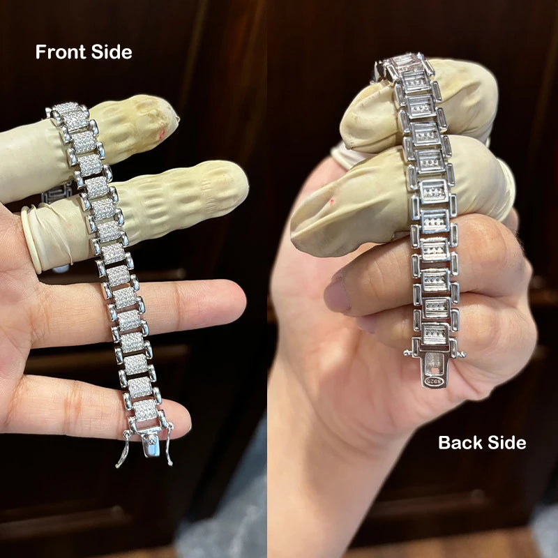 EWYA 2024 Original Full 1mm D Color Moissanite Diamond Cuban Link Bracelet For Men Women Unisex 925 Silver 10mm Wrist Bracelets