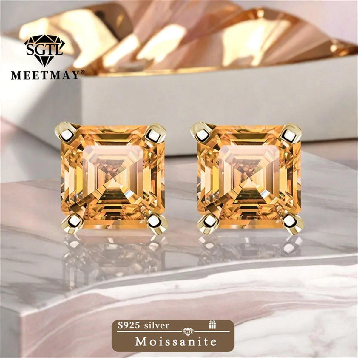 GRA Certified S925 sterling silver four-prong stud earrings Asscher Cut Moissanite earrings for women fine jewelry Free gift box