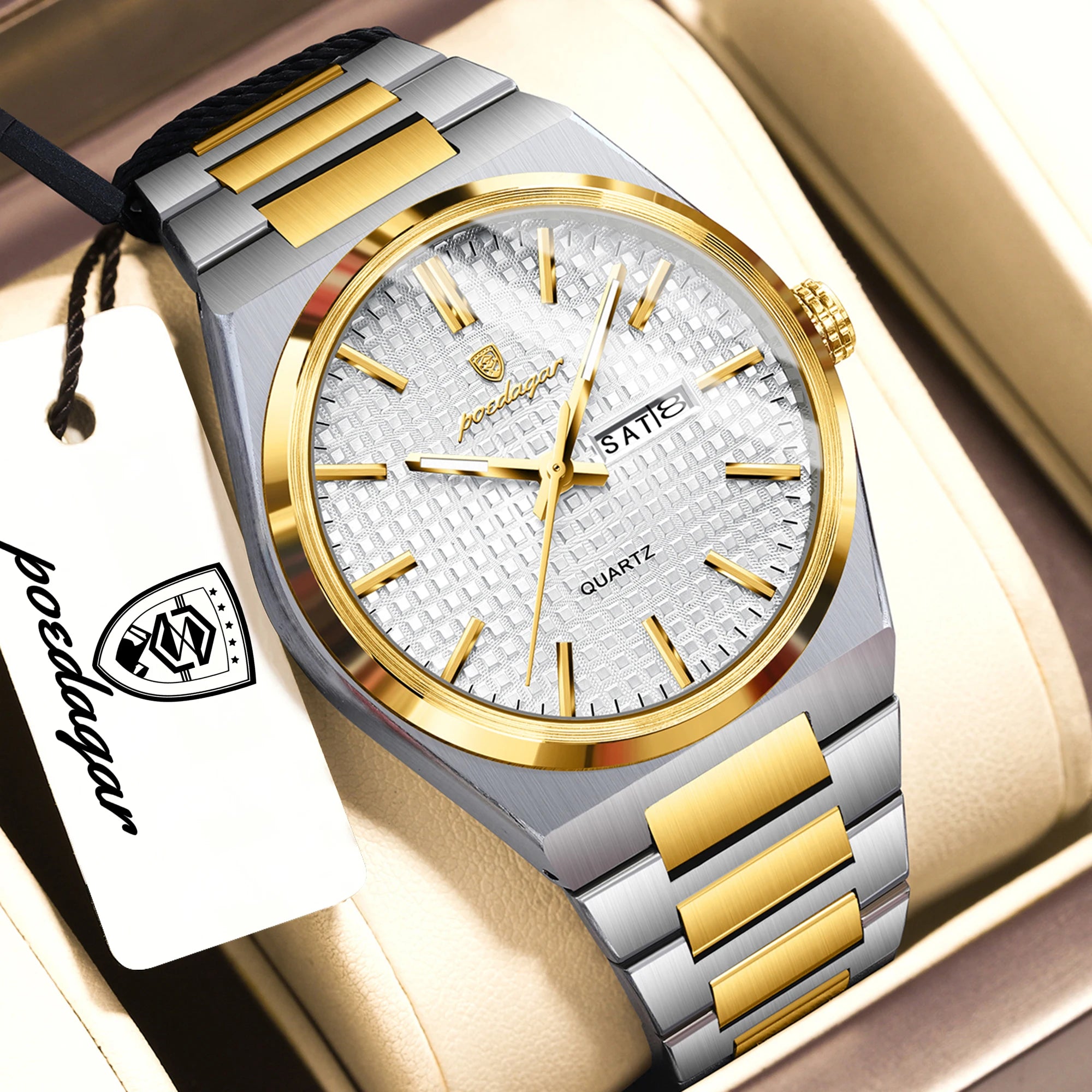 POEDAGAR Top Original Quartz Men Clock Waterproof Luminous Stainless Steel Man Wristwatch Date Week Business Men's Watches Reloj