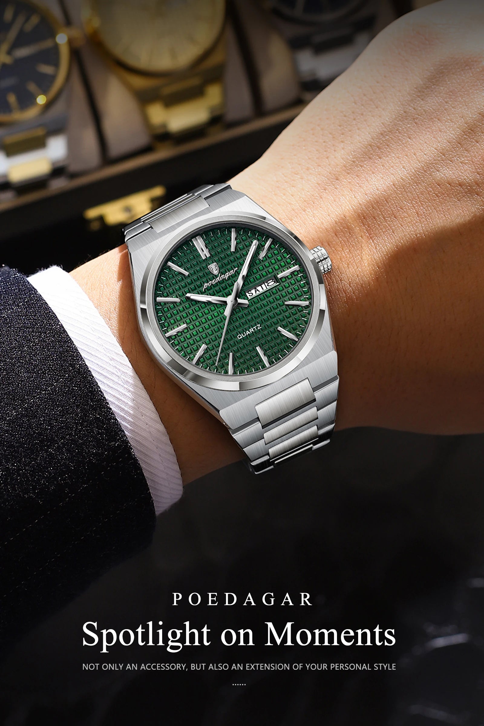 POEDAGAR Top Original Quartz Men Clock Waterproof Luminous Stainless Steel Man Wristwatch Date Week Business Men's Watches Reloj