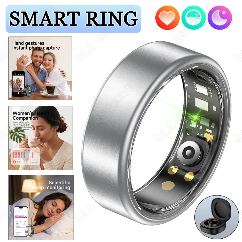 R09 Smart Ring Men Women with Charging Case,Heart Rate Blood Oxygen,Skin Temperature Monitor,5ATM Waterproof For Android iOS