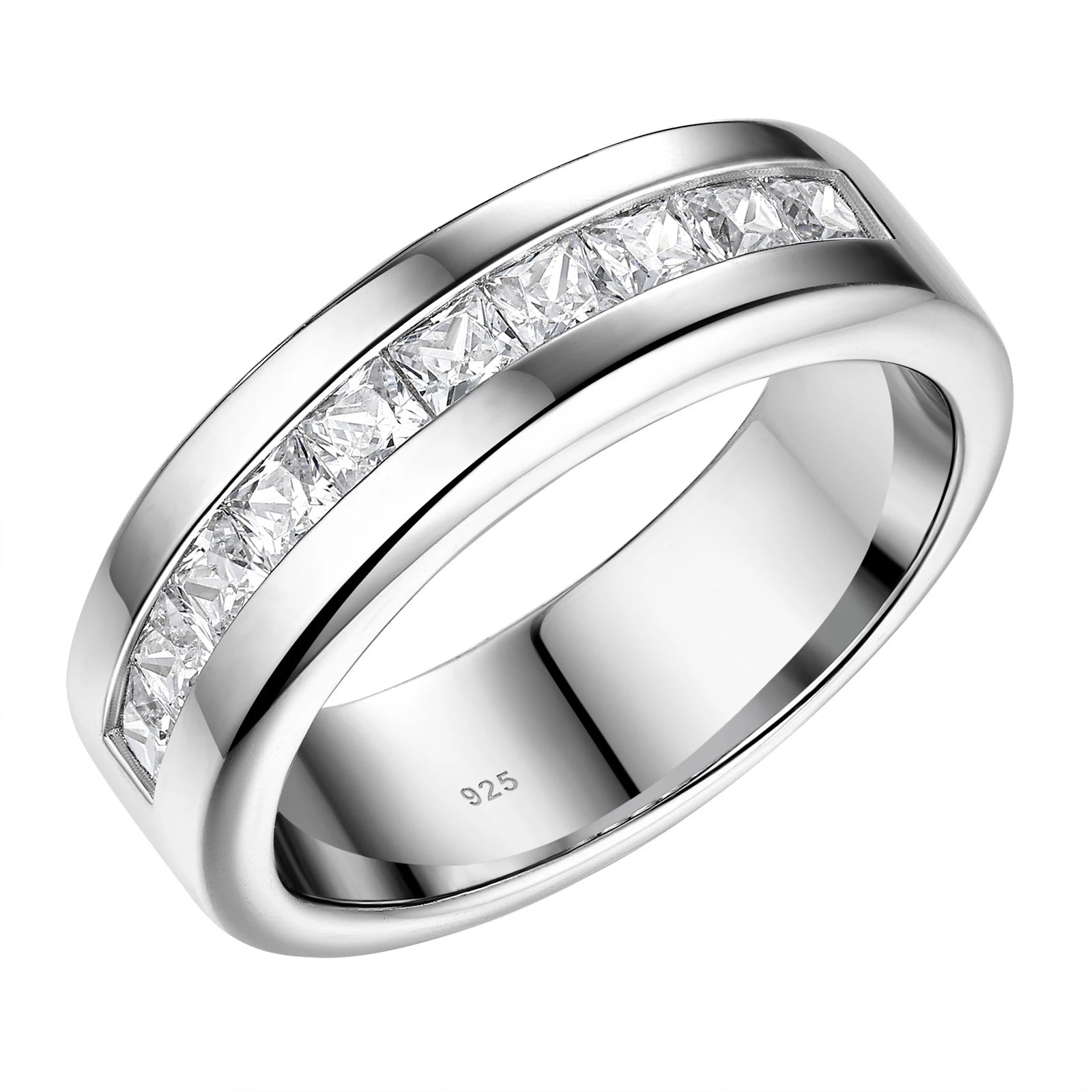 Newshe 925 Silver Certified Moissanite Mens Wedding Band Half Eternity Princess Cut Lab Created Diamond Ring Luxury Jewelry