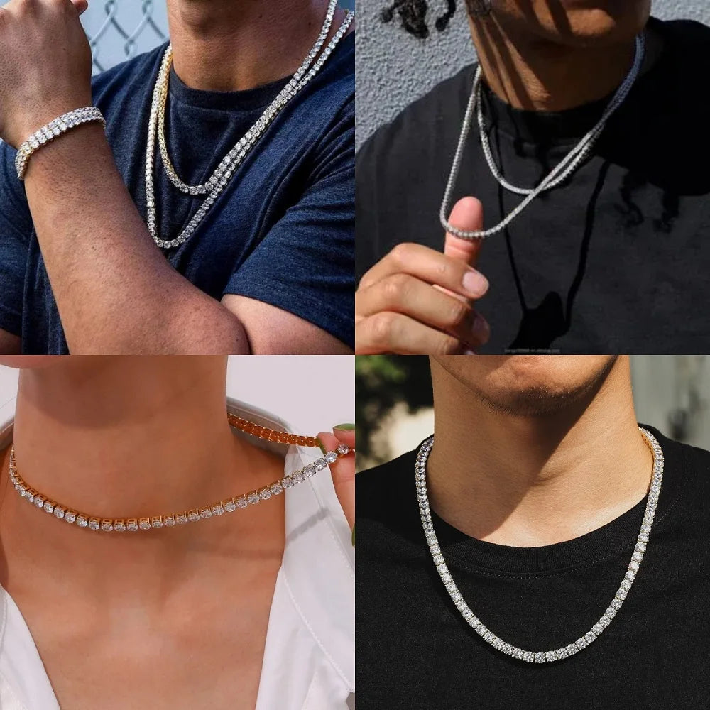 Hip Hop 3MM 4MM 5MM Tennis Chain Iced Out Necklace Men Fashion Silver Color Tennis Jewelry Women 20inch Choker Punk Gift