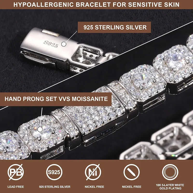 TUHE Unisex Cuban Chain 6mm Width Chain S925 Bracelet VVS1 Moissanite With Certificate For Men Hip Hop Jewelry Gift
