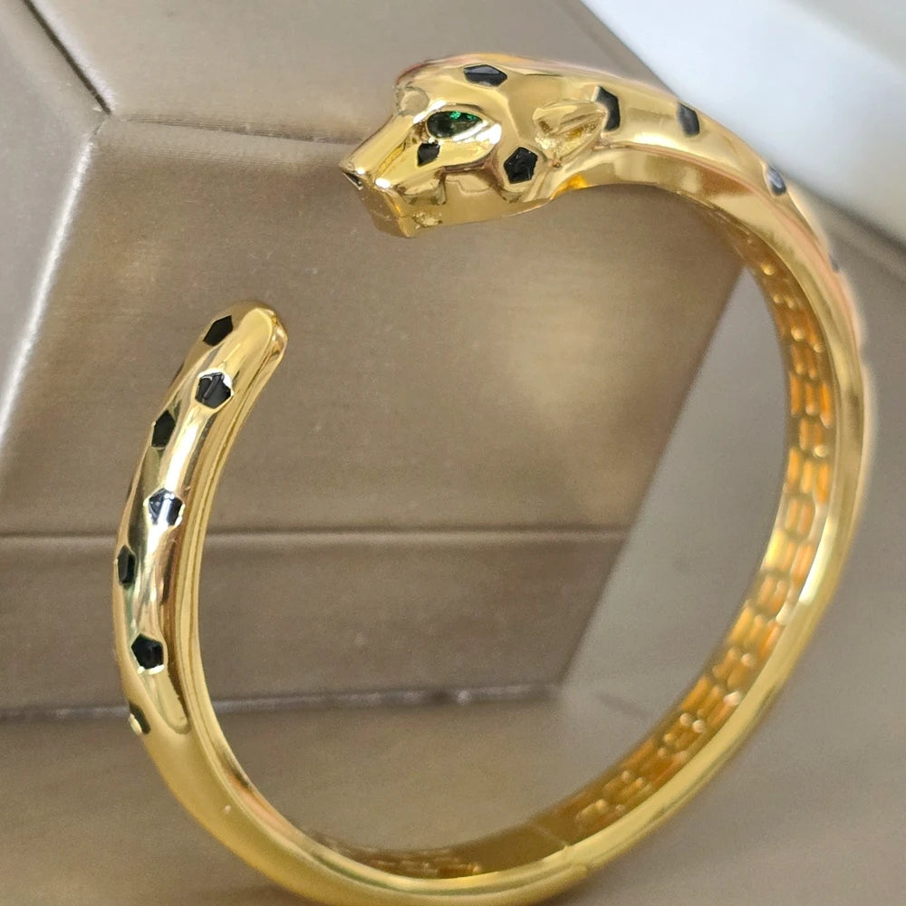 BLack Spots Leopard bracelet Cubic Zirconia Stone Animal Panther cuff bangle for Men or Women designer copper jewelry