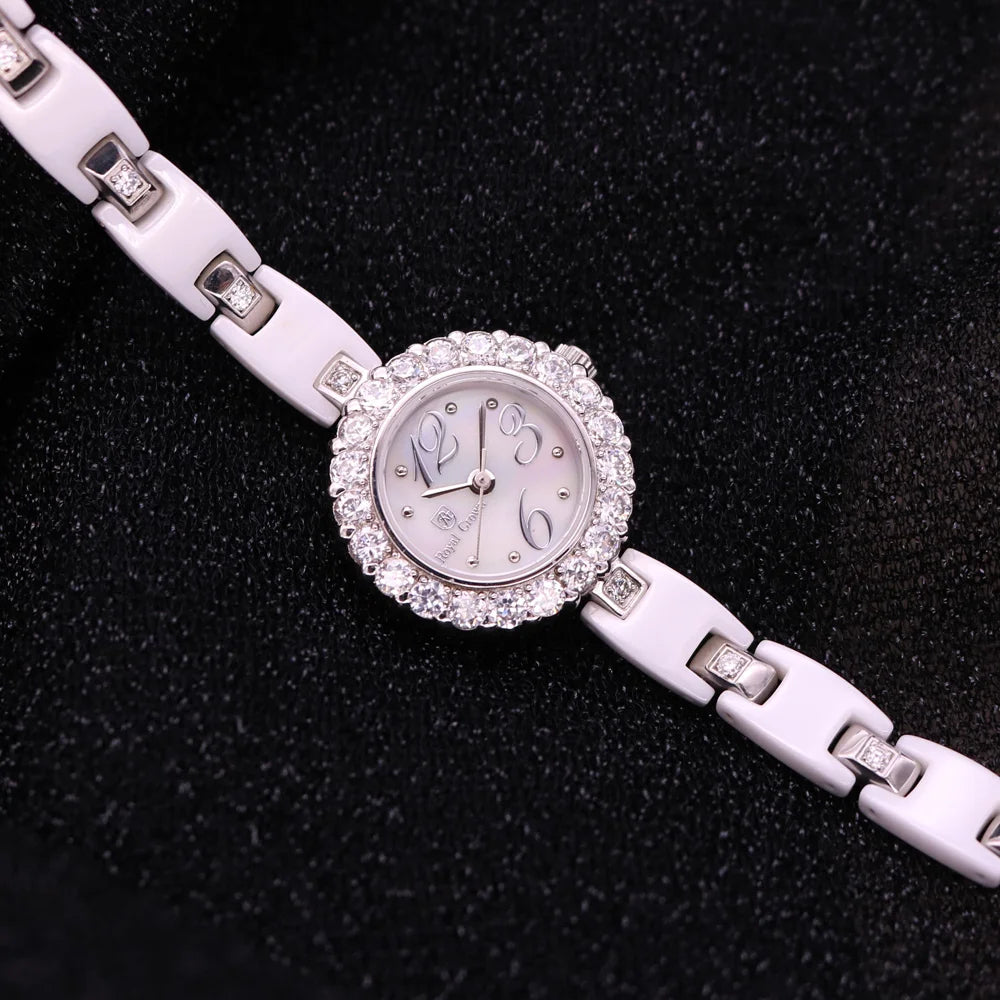 Royal Crown Women's Watch Japan Quartz Hours Fine Fashion Bracelet Jewelry Band Shell Luxury Rhinestones Girl Birthday Gift