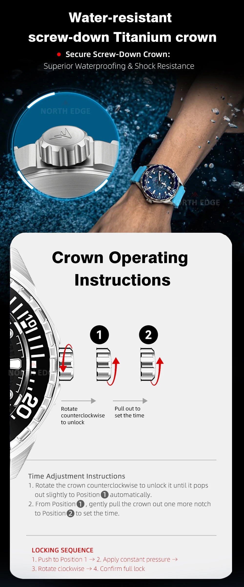 NORTH EDGE TRITON-TI Titanium Solar-Powered Diving Watch High Quality Quartz Watches for Man NEW 300M Waterproof Men Watch Reloj