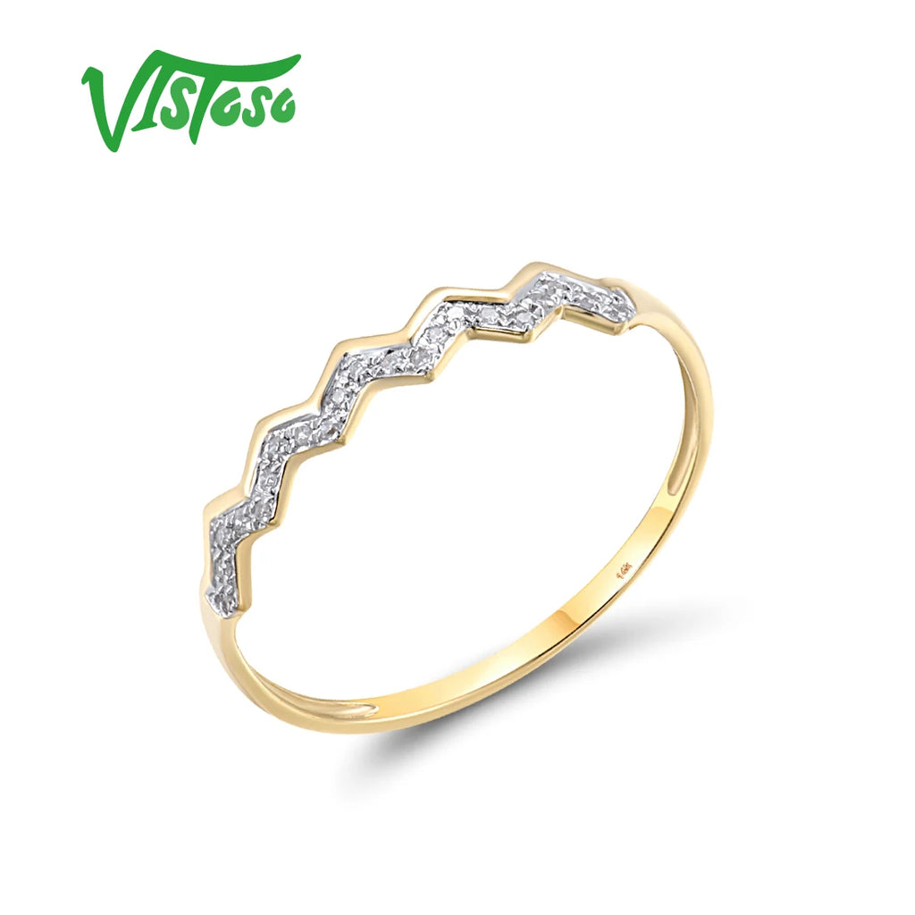 VISTOSO Pure 14K 585 Rose Yellow White Gold Ring For Women Sparkling Diamonds Stackable Engagement Delicate Wave Fine Jewelry
