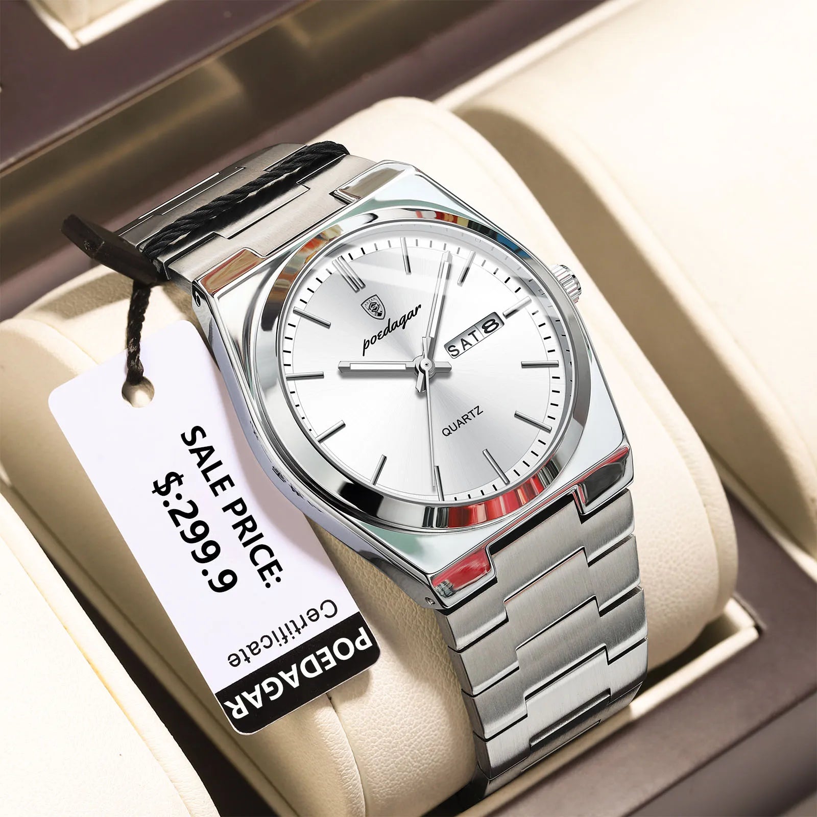 POEDAGAR Luxury Business Men's Wristwatch Stainless Steel Waterproof Luminous Man Watch Date Week Fashion Quartz Watches For Men