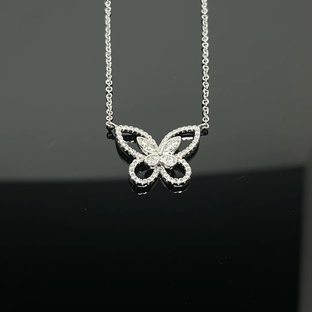 S925 Silver Women's Necklace, Fashionable Design Pentagram and Butterfly Pendant Necklace, Holiday Gift