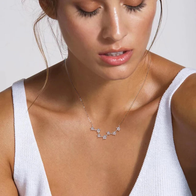 RAPRGOLD D Color VVS1 Certified Moissanite Big Dipper Pendant Necklaces S925 Sterling Silver Women's Jewelry Chains for Wedding
