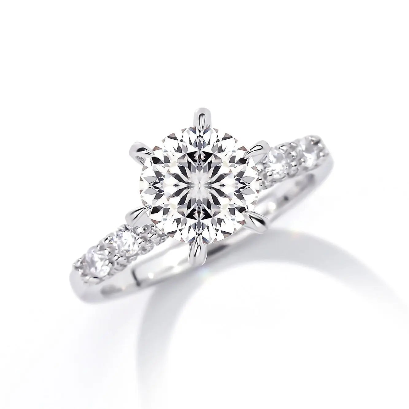 18K white gold and platinum PT950 firework cut ring for women 3 carat luxury full set six claw diamond ring moissanite ring