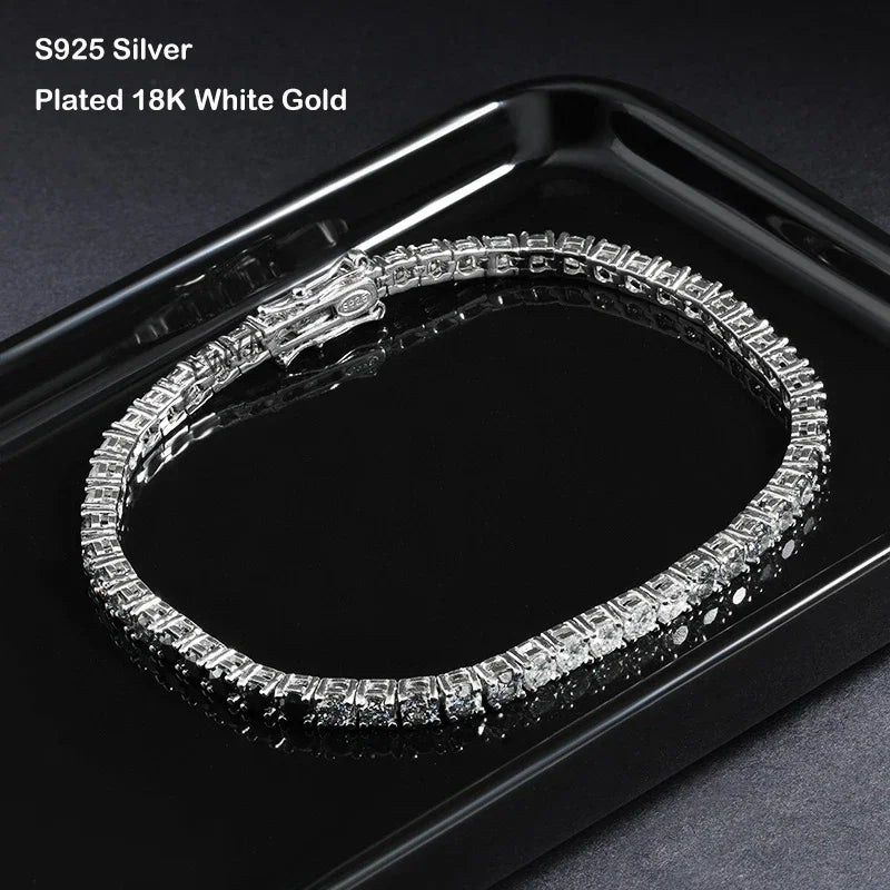 EWYA 3mm 0.1CT Gradient Color Black Grey White Moissanite Diamond Tennis Bracelet for Men Women Unisex 925 Silver Link Bracelets