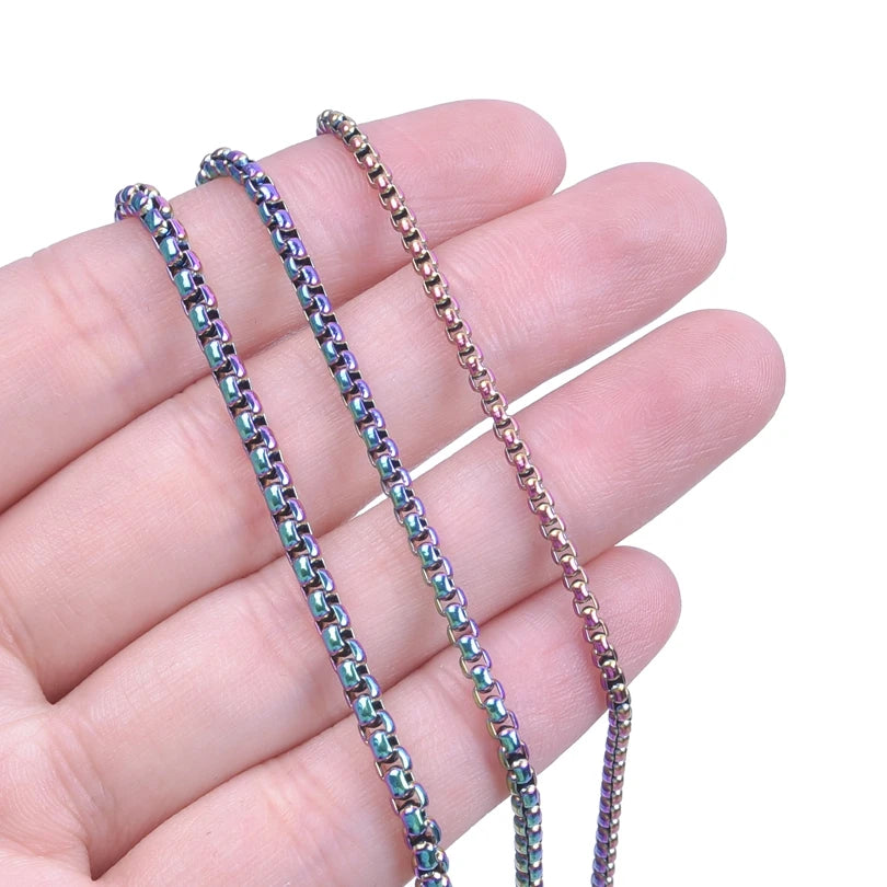 2/2.5/3/4mm Stainless Steel Square Rolo Chain Necklaces For Women Men Accessories 40-90cm Long Chains Round Box Jewelry Bulk Set