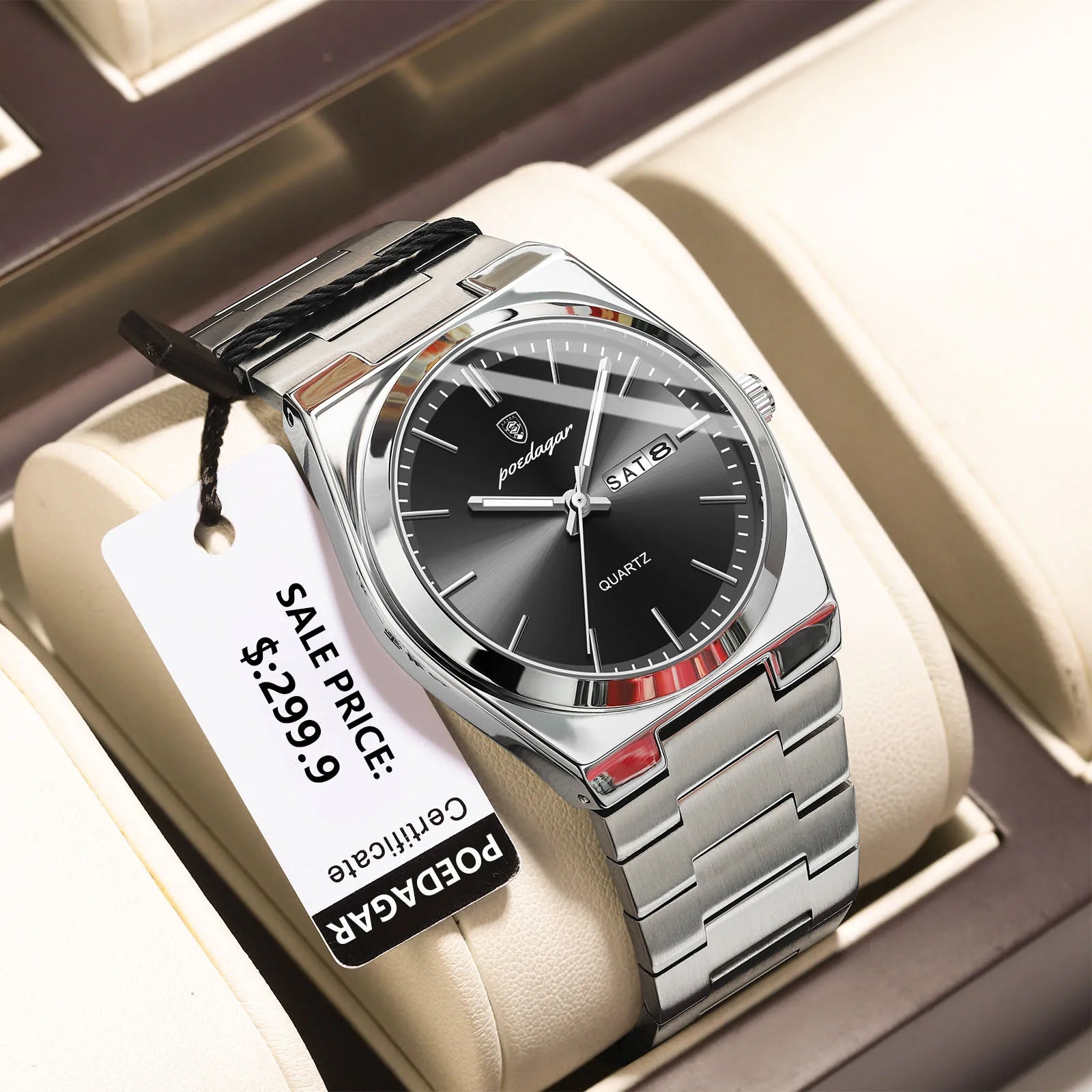 POEDAGAR Luxury Business Men's Wristwatch Stainless Steel Waterproof Luminous Man Watch Date Week Fashion Quartz Watches For Men