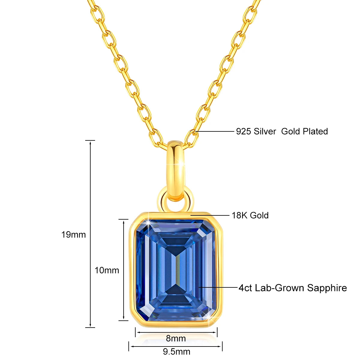 18K Gold 4CT Lab Grown Ruby Sapphire Necklace Au750 Lab Grown Emerald Pendant 100% Genuine for Women Man Anniversary Fine Jewelr