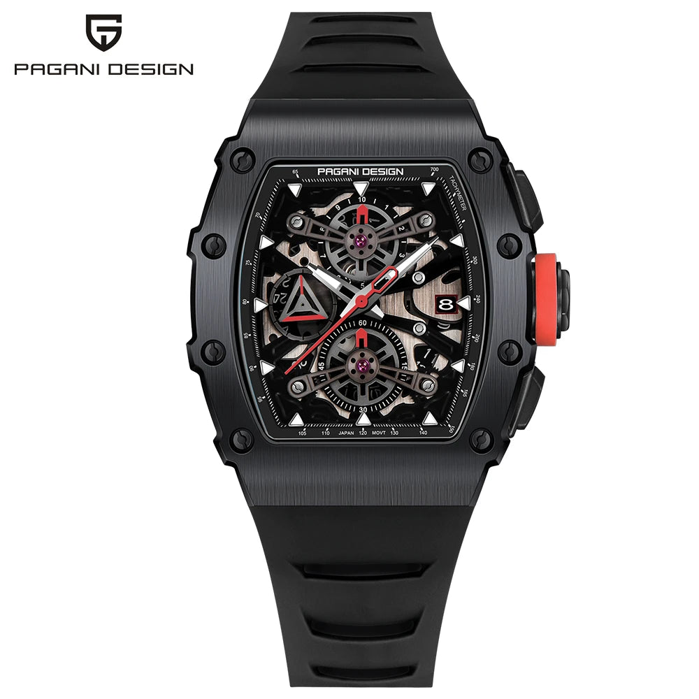 PAGANI DESIGN New 40MM Bucket Shaped Hollow Leisure Fashion Men's Quartz Watch Sapphire Glass Quartz Watch Clock