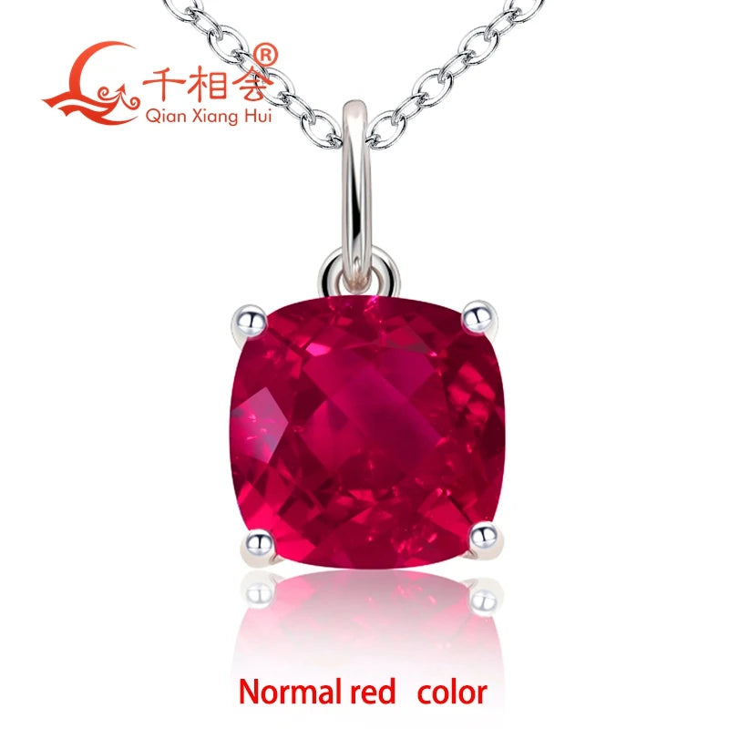 925 Silver 4ct 9*9mm Cushion Royal Blue/Cornflower Sapphire Pigeon Blood Red Ruby Inclusions Stone Jewelry for Pendant Necklace