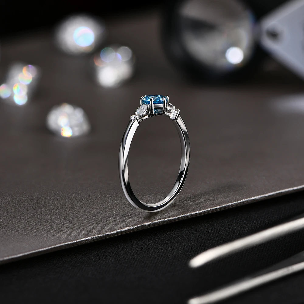 MINTYBOX New D Color Round Cut 0.5CT Colorful Blue Moissanite Ring for Women Solid 10K 14K 18K Gold Halloween Jewelry Party