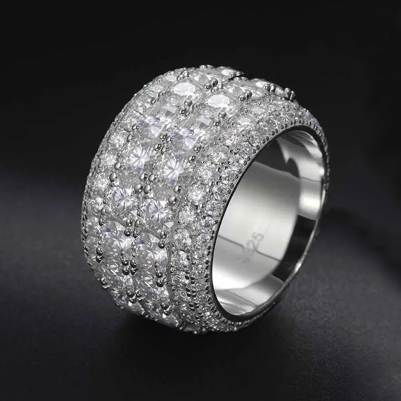 TUHE 2 Row Moissanite Ring 925 Sterling Silver Iced Out Hip Hop Ring for Men Women Unisex Luxury Gift