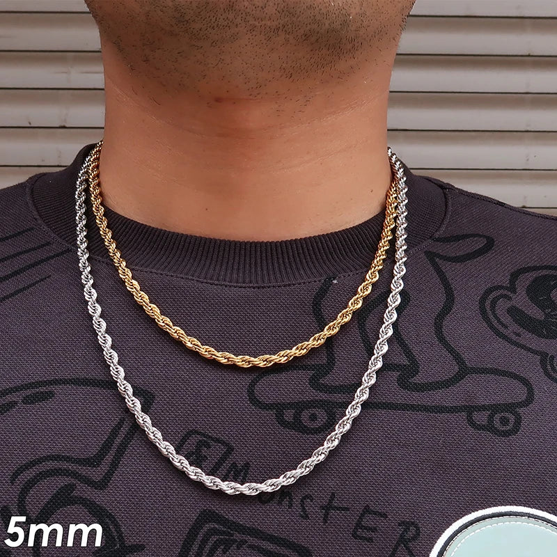 10 Pieces Rope Chain Necklace Stainless Steel Rope Necklace Gold Color Rope Necklace for Men or Women