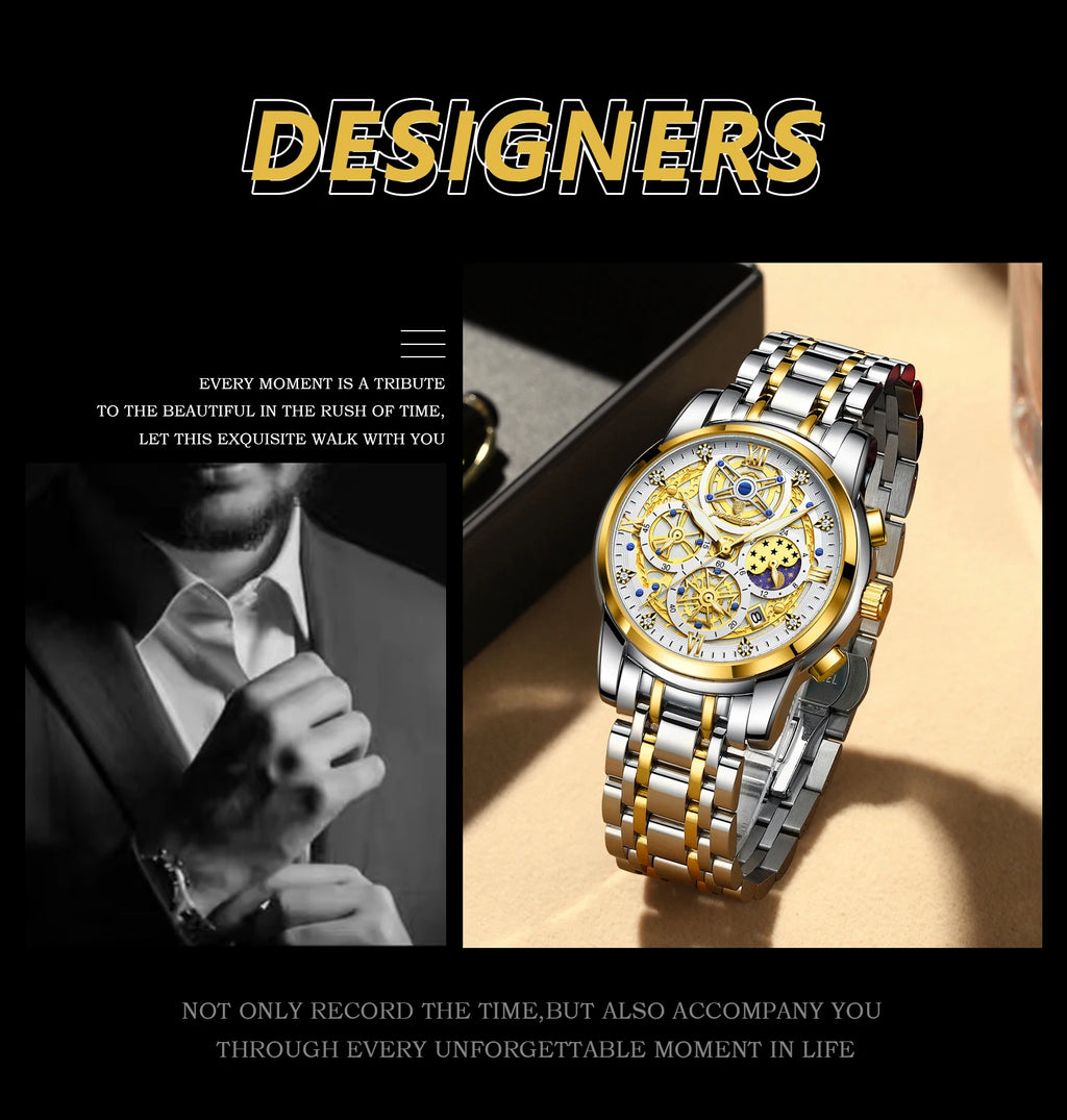 POEDAGAR Luxury Men's Quartz Watches Stainless Steel Date Chronograph Men Wristwatch Waterproof Luminous Fashion Man Watch Reloj