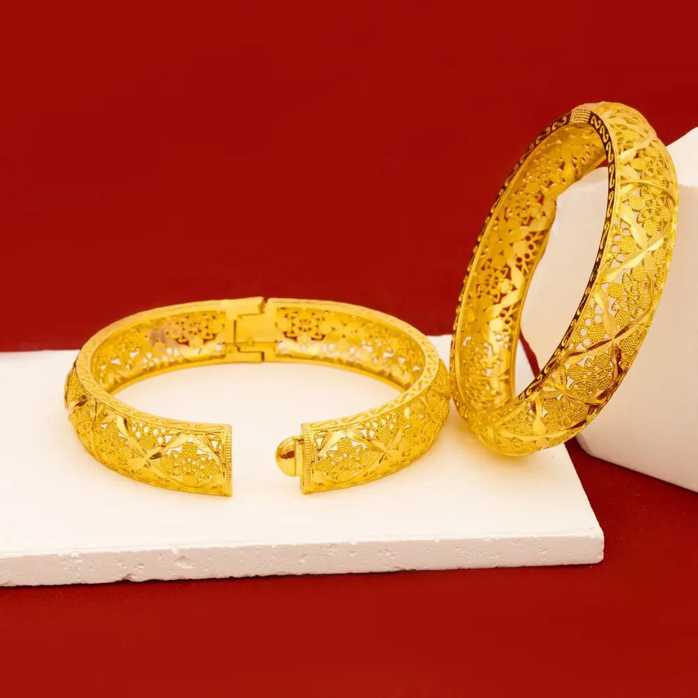 Luxury 24K 9999 Pure Gold real gold Women's Open-cut Carved Bracelet