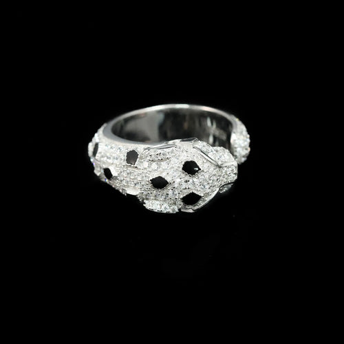 925 Sterling Silver Black Enamel Spot Full CZ Carbon Diamond Panther Leopard Open Rings Luxury Designer Jewelry for Men or Women