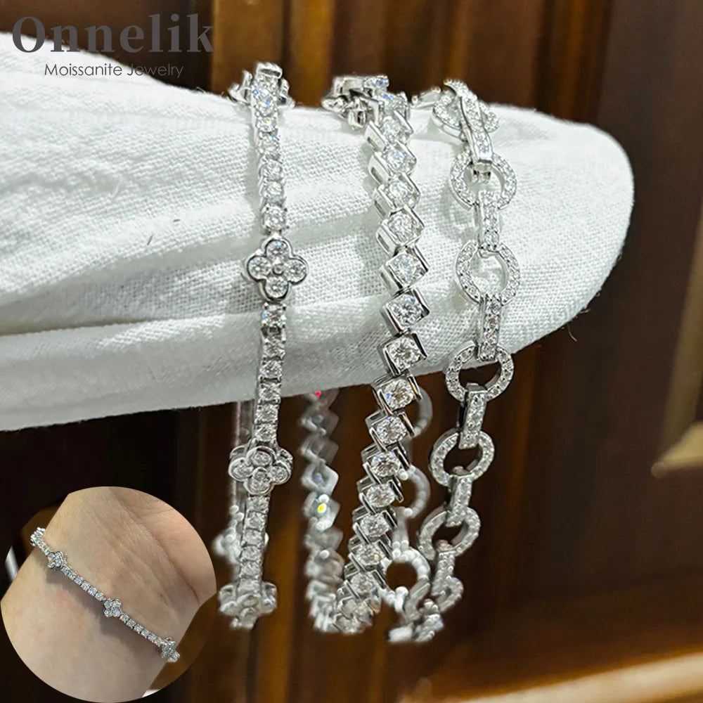 Onnelik Full 3mm Tennis Moissanite Bracelet for Woman Sparkling Diamond S925 Sterling Sliver Party Wedding Bangles Jewelry
