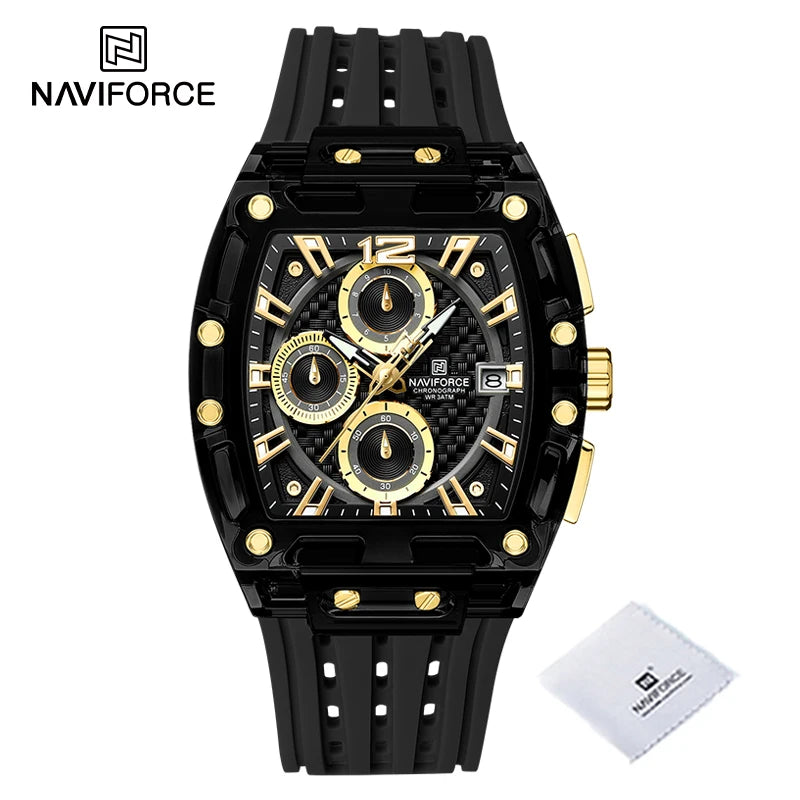 High Quality NAVIFORCE Watches for Man Silica Strap 50M Waterproof Sport Male Clock Casual Quartz Date Display Men's Chronograph