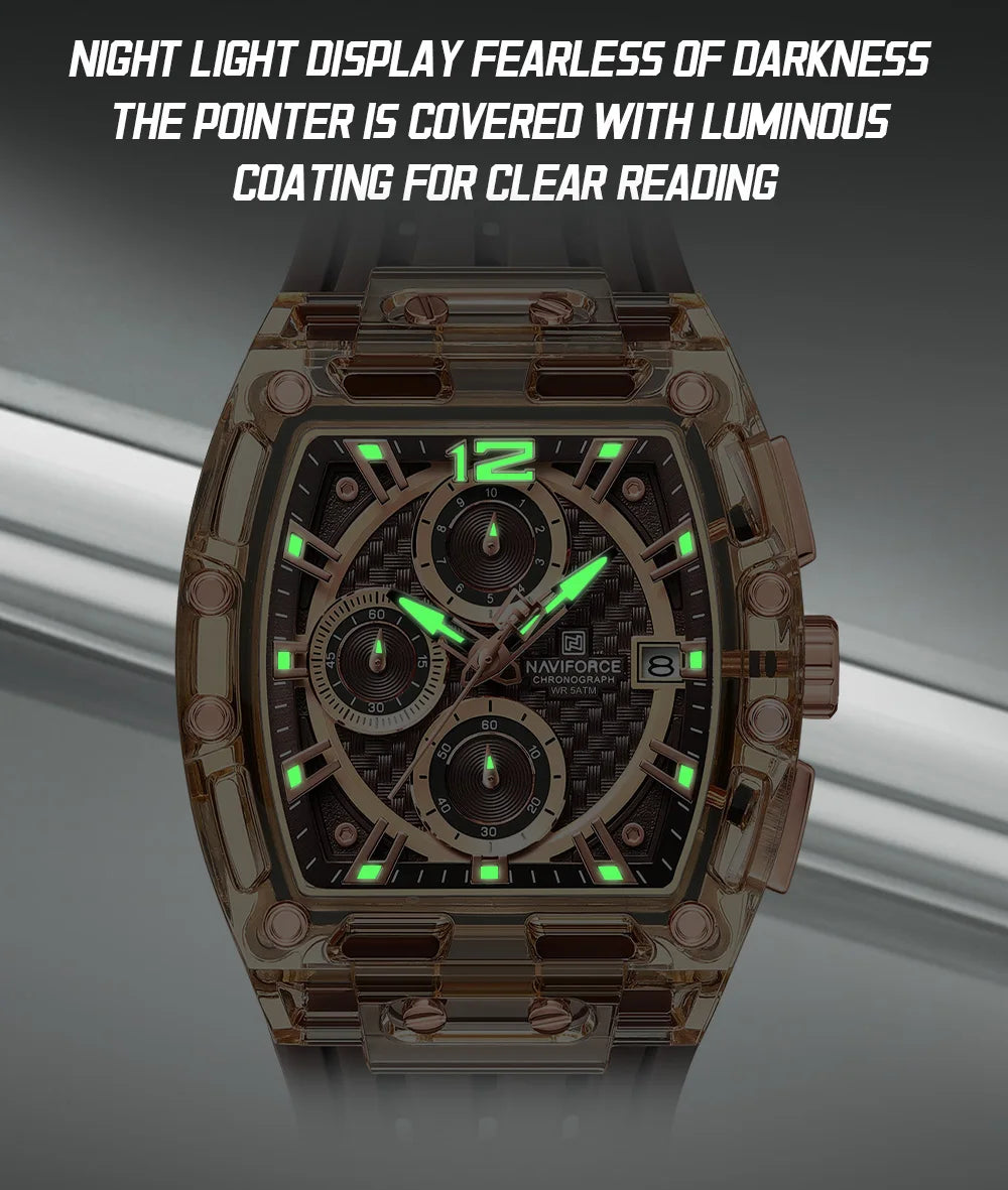 High Quality NAVIFORCE Watches for Man Silica Strap 50M Waterproof Sport Male Clock Casual Quartz Date Display Men's Chronograph