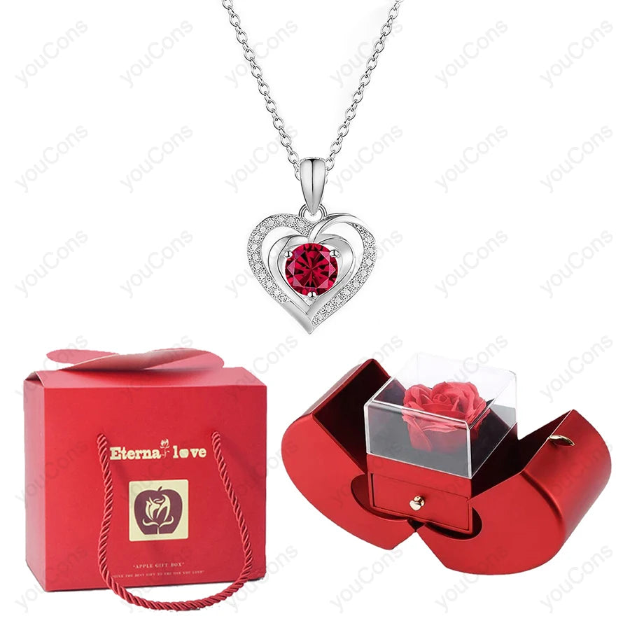 Heart Zircon Necklace Pendant With Apple Gift Box 2025 New Jewelry Set For Wife Girlfriend Christmas Valentine Anniversary Gift