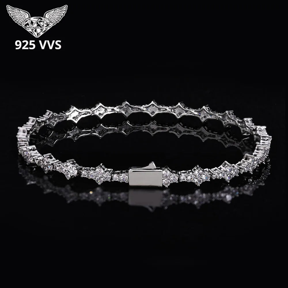 925 VVS Moissanite Star Chain Bracelet Hip Hop Jewelry Bling Iced Out Tennis Cross Bracelet Sterling Silver with GRA 7/8inch