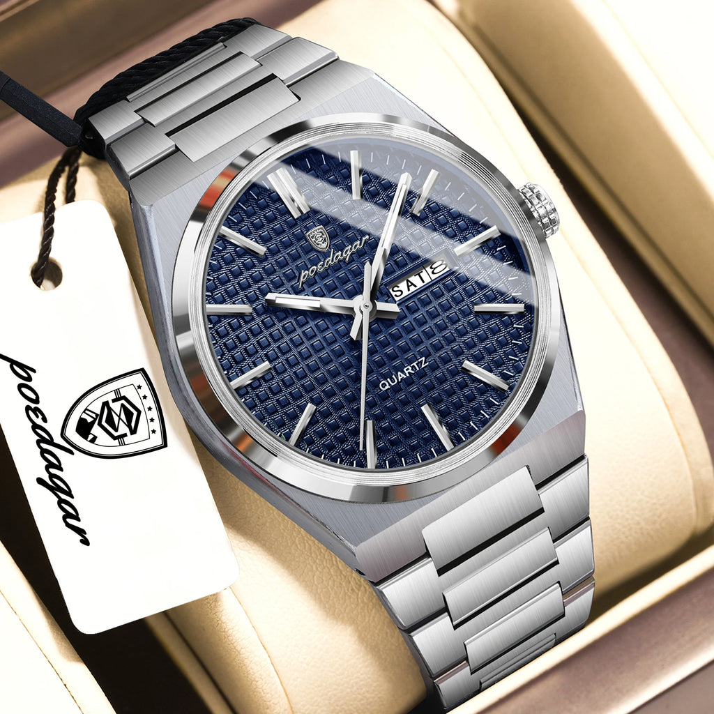 POEDAGAR Top Original Quartz Men Clock Waterproof Luminous Stainless Steel Man Wristwatch Date Week Business Men's Watches Reloj