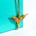 AnuJewel Phoenix Yellow Gold Plated Pendant Mythology Classic of Mountains and Seas 50cm 925 Sterling Silver Necklace Jewelry