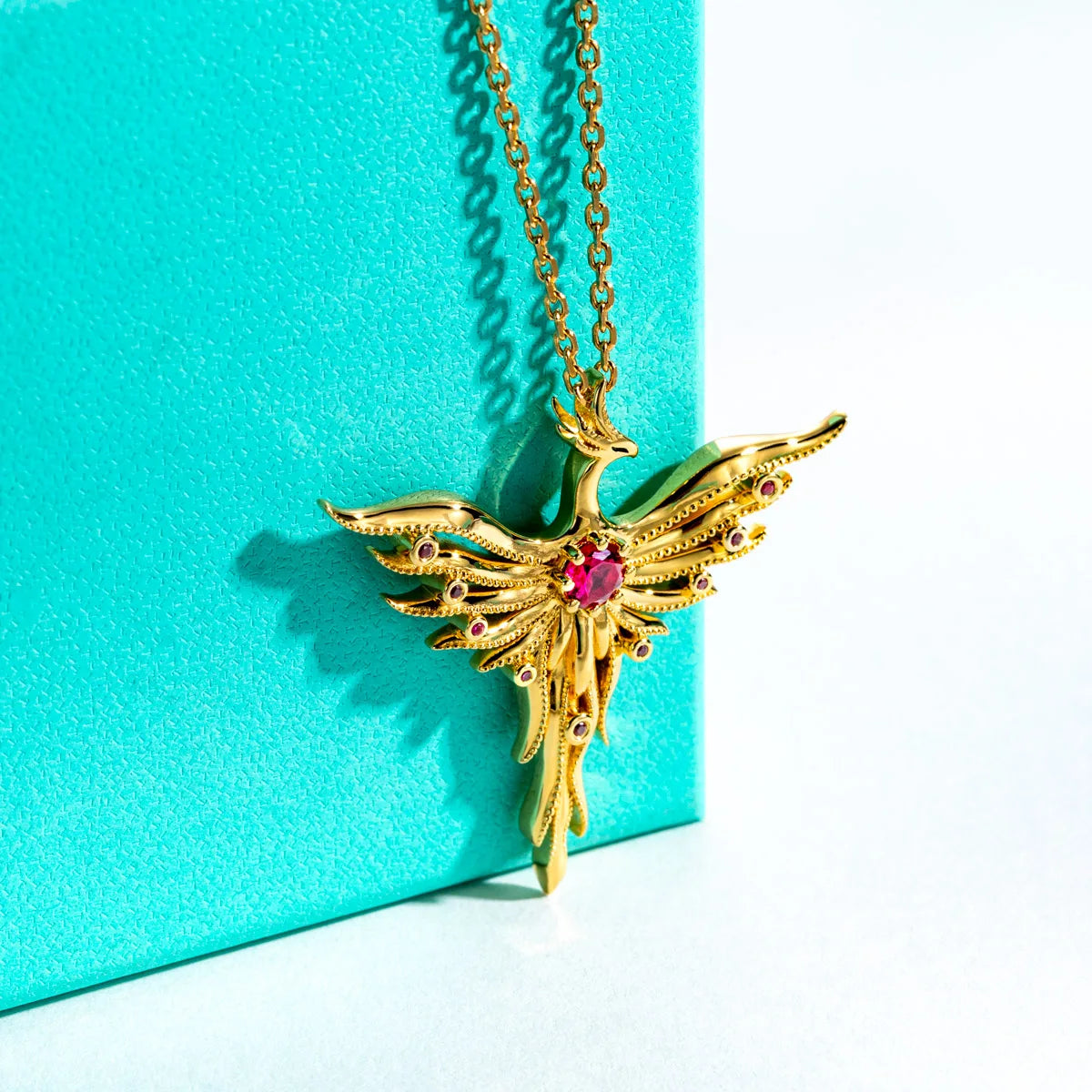 AnuJewel Phoenix Yellow Gold Plated Pendant Mythology Classic of Mountains and Seas 50cm 925 Sterling Silver Necklace Jewelry