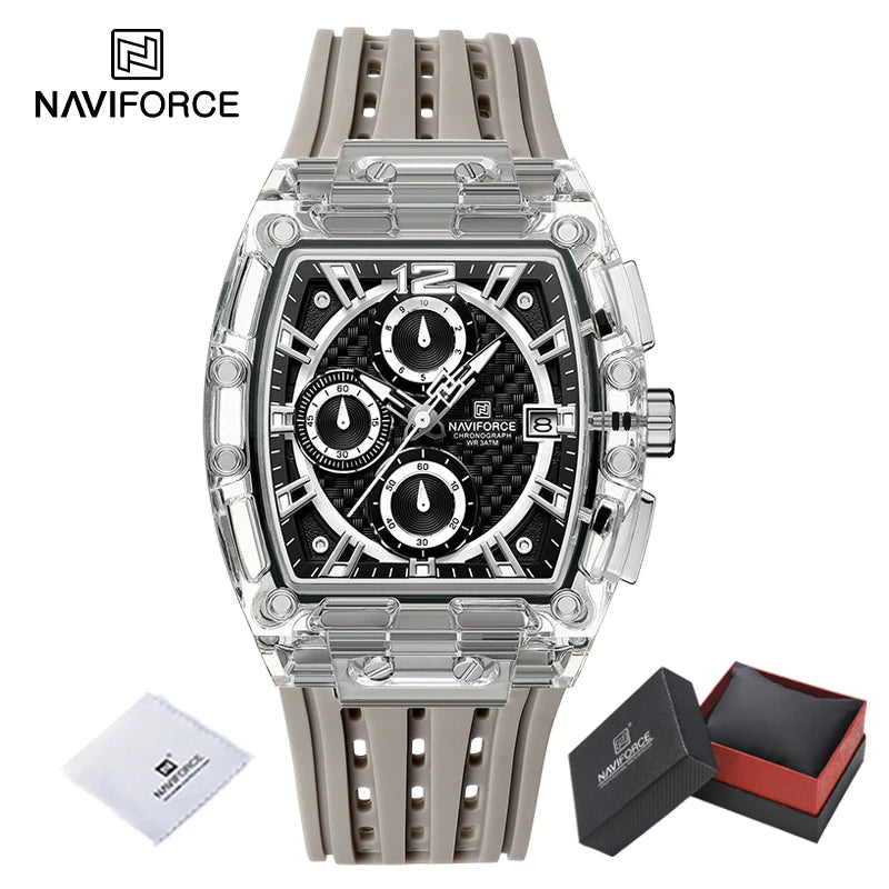 High Quality NAVIFORCE Watches for Man Silica Strap 50M Waterproof Sport Male Clock Casual Quartz Date Display Men's Chronograph