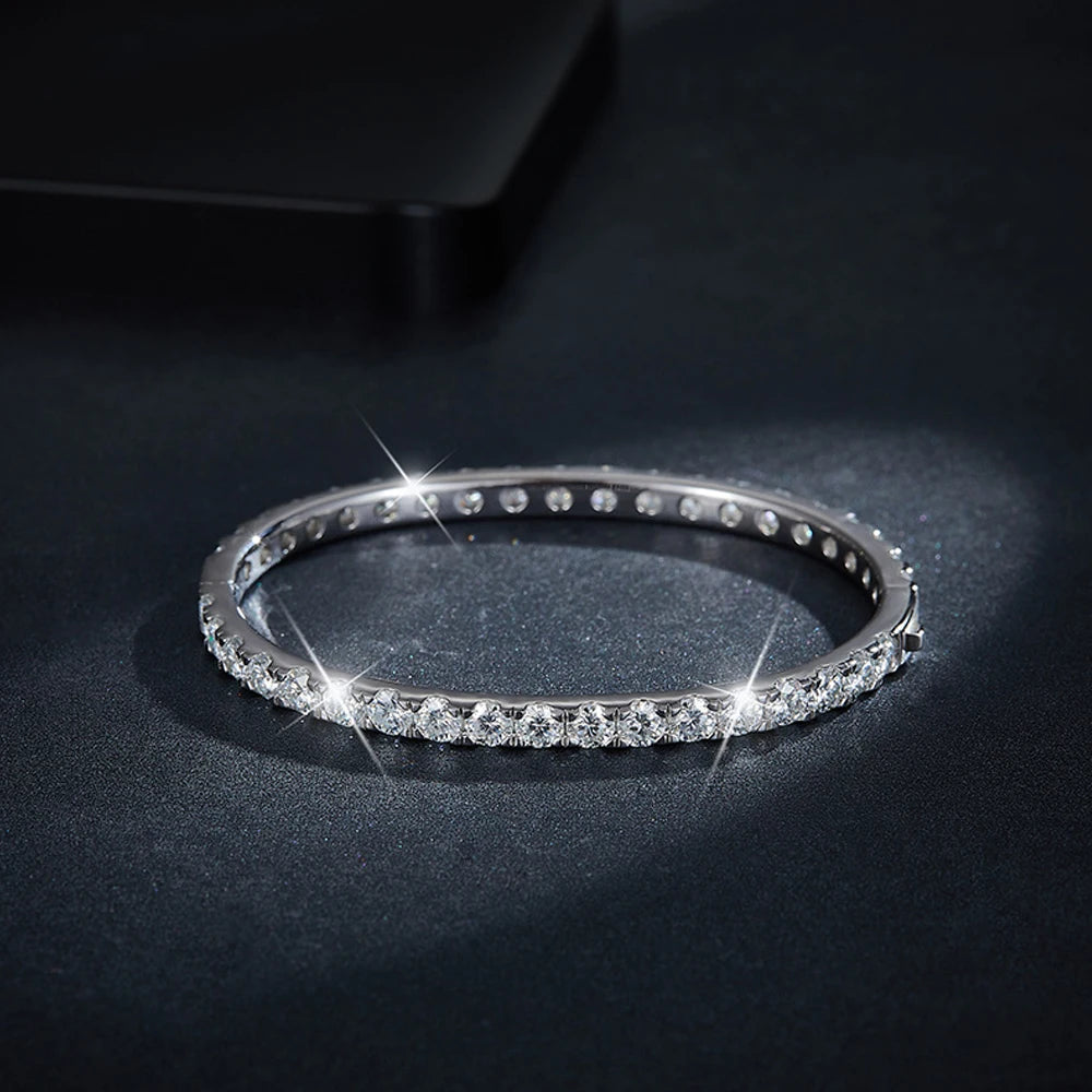 KNOBSPIN D VVS1 Full 4mm Moissanite Bangles GRA Certified s925 Sterling Sliver Plated 18k Bracelets for Women Party Gift Jewelry