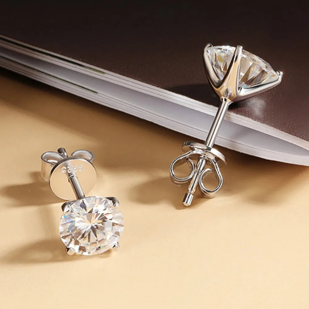 Certified 0.1-5ct Moissanite Stud Earrings for Women Man Party Sparkling 4 Claws Diamond Ear Studs 925 Sterling Silver Jewelry