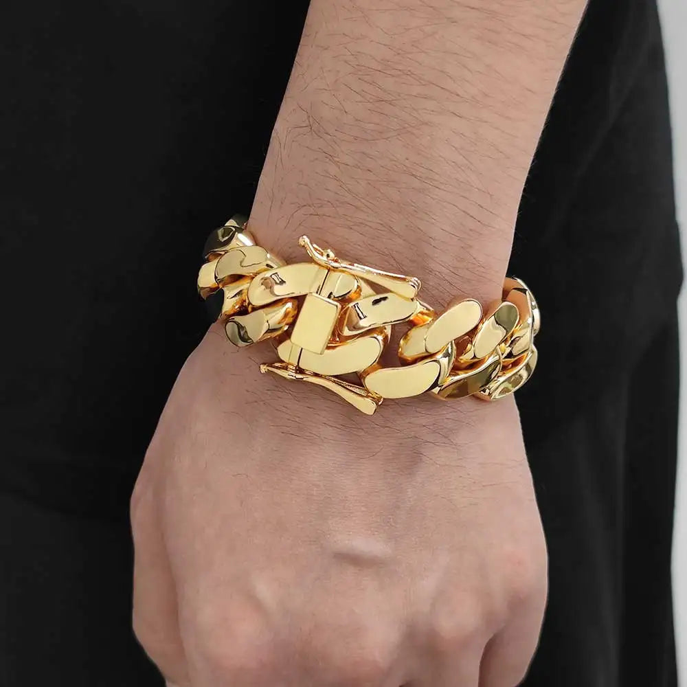 Men's 10-22mm Cuban Link Bracelet Hip Hop Heavy Brass Miami Cuban Link Chain Chunky Bracelet Jewelry For Boy Gift Drop Shipping