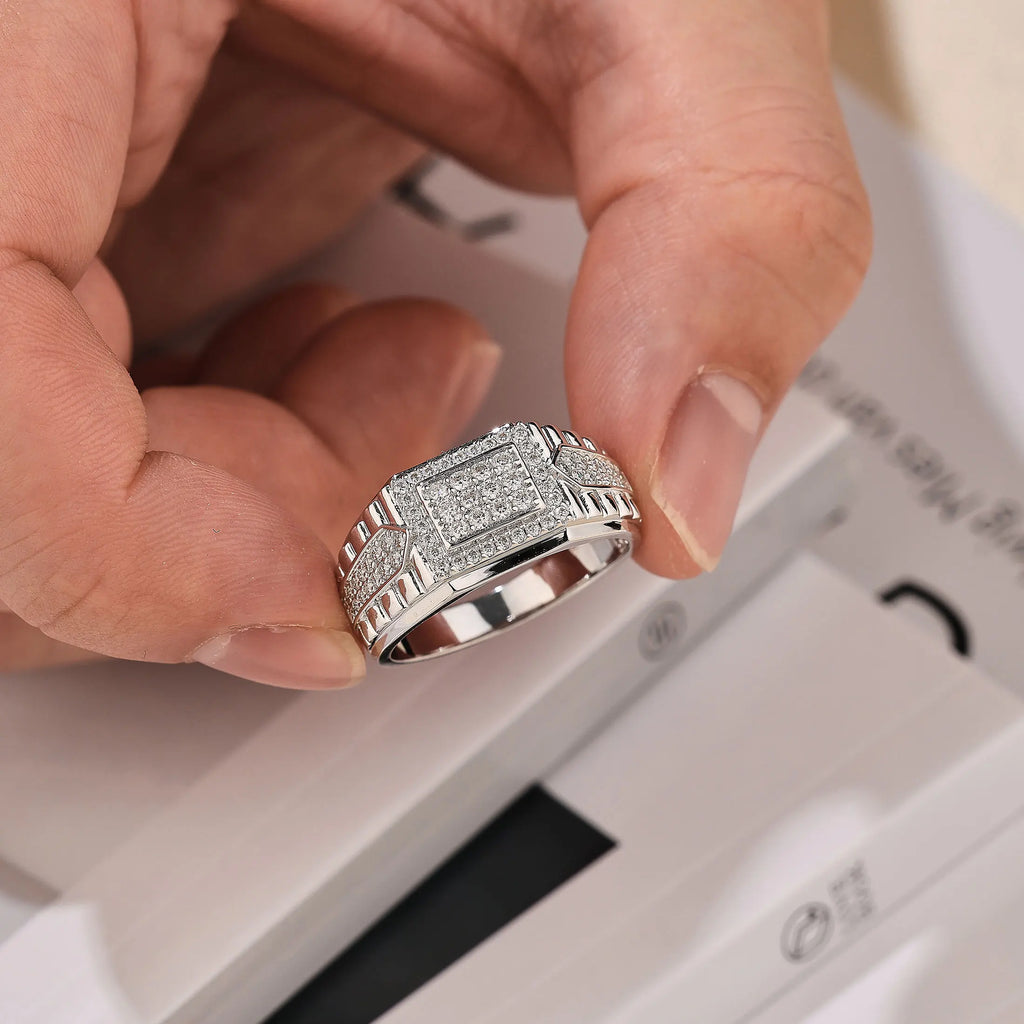 Newshe Certified Moissanite Ring D Color VVS1 Inlay Men's Wedding Band White gold plated Designed Fashion Jewelry